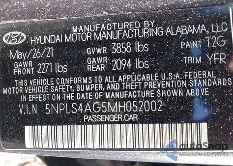 2021 Hyundai Elantra Sel z USA, uszkodzony, nr VIN 5NPLS4AG5MH052002